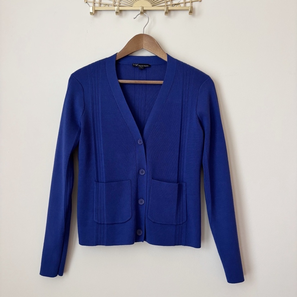 Metric Knits Galaxy Blue Cardigan Sweater Large Timeless Workwear
